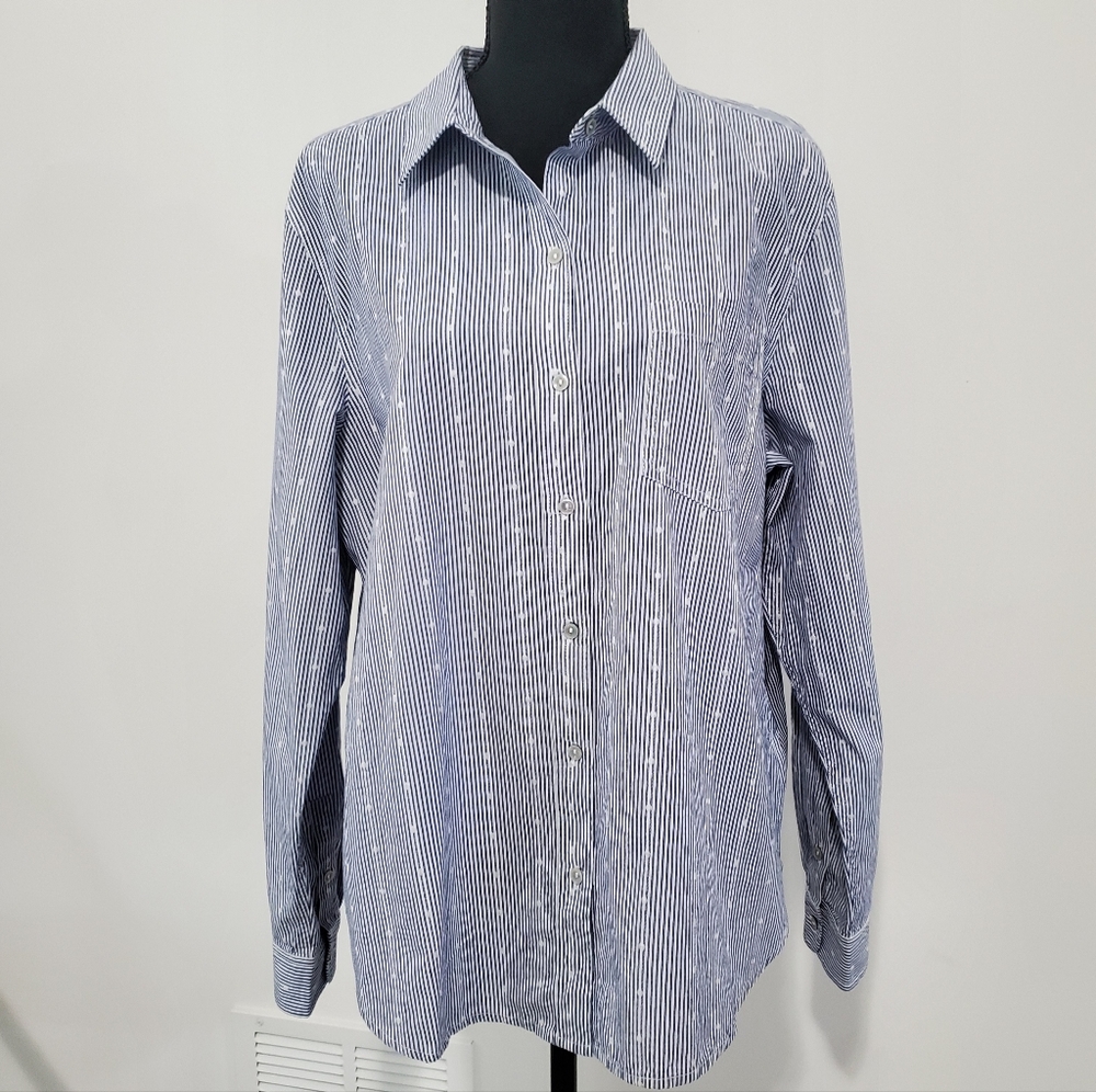 Womans Lucky Brand 100% Cotton Blue & White Striped Button-Up Shirt Size Large